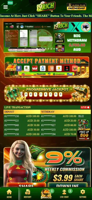 19rich Casino home experience on mobile